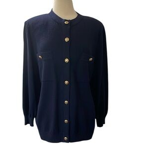 Vintage St. John Santana Knit Navy Cardigan SZ L With Flaws